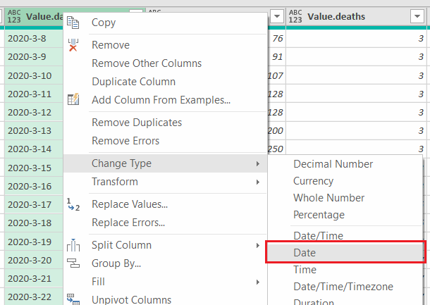 Specifying date type for the column