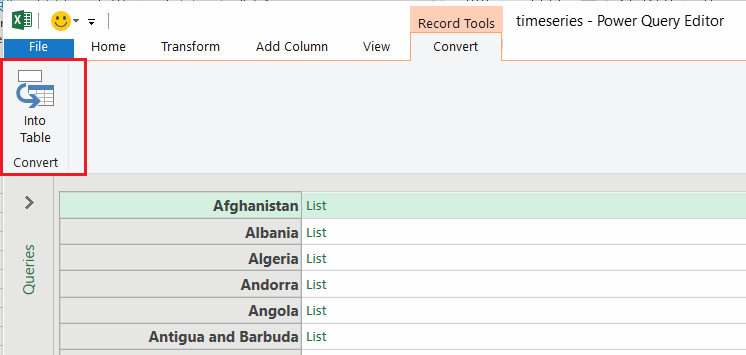 Convert data to table